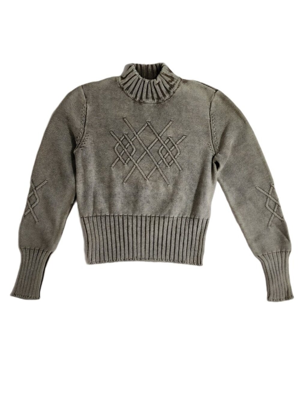 Eastside Westside Womens Sage Gray Cotton Fitted Cabel Knit Sweater Size M